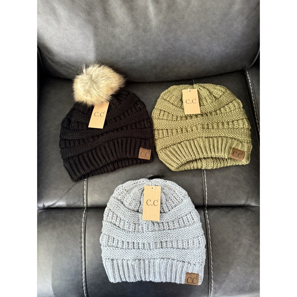 Bundle of 3 CC Beanie Woman’s Knit Slouchy Thick Cap Hat Solid Colors - Picture 4 of 16